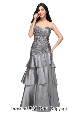 Gray Sweetheart Appliques and Ruche Ruffled Layers Prom Dress