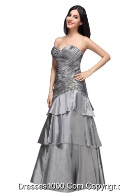 Gray Sweetheart Appliques and Ruche Ruffled Layers Prom Dress