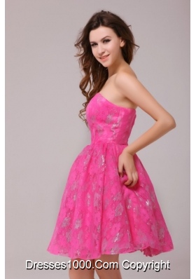 2014 Sweet Hot Pink Strapless Knee-length Dress for Prom Night