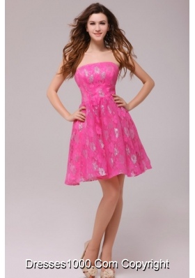 2014 Sweet Hot Pink Strapless Knee-length Dress for Prom Night