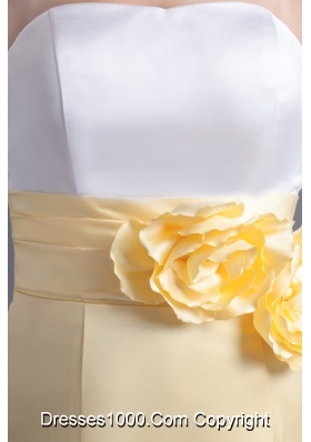 Fresh White and Yellow Ankle Length Prom Dress with Flowers