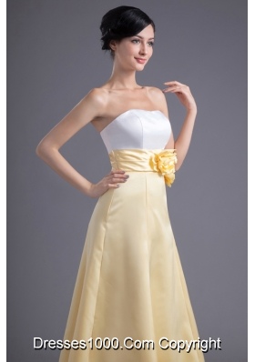 Fresh White and Yellow Ankle Length Prom Dress with Flowers