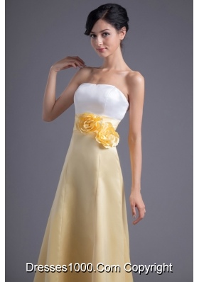 Fresh White and Yellow Ankle Length Prom Dress with Flowers