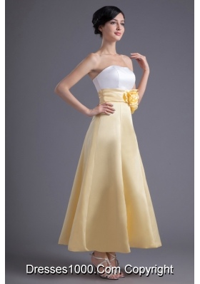 Fresh White and Yellow Ankle Length Prom Dress with Flowers