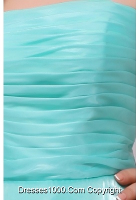 Cute Strapless Aqua Blue Organza Ruching Prom Dress for Party