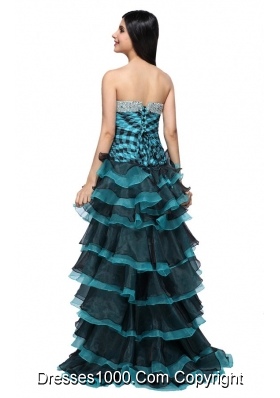 Strapless Black and Blue Layers Beading Prom Gown Dress 2014