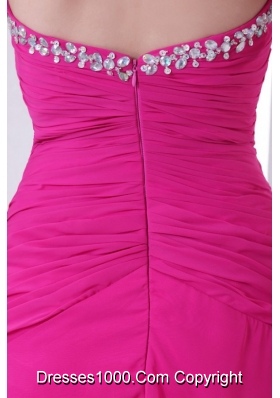 Sweetheart Beading and Ruche Chiffon Prom Dress in Hot Pink