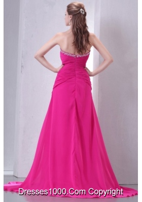 Sweetheart Beading and Ruche Chiffon Prom Dress in Hot Pink