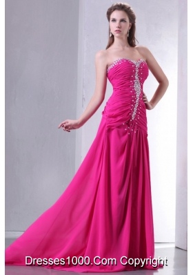 Sweetheart Beading and Ruche Chiffon Prom Dress in Hot Pink