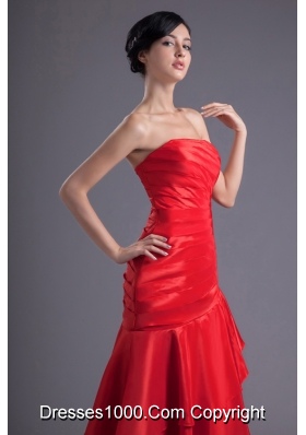 Asymmetrical Red Strapless Dance Dress with Ruches and Layers