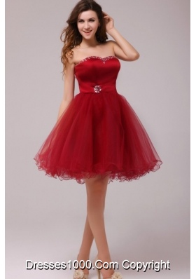 2014 Sweetheart Beading Knee-length Prom Dresses in Wine Red