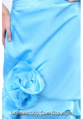 Baby Blue Halter Top Ruching Hand Made Flowers Prom Gown Dress