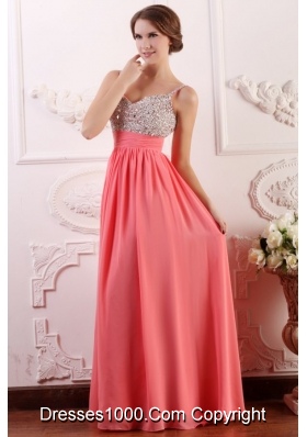 Watermelon Beading Decorate Bust Chiffon Prom Dress with Straps