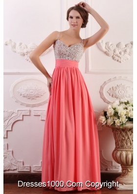 Watermelon Beading Decorate Bust Chiffon Prom Dress with Straps