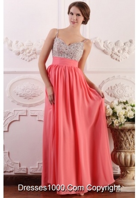Watermelon Beading Decorate Bust Chiffon Prom Dress with Straps