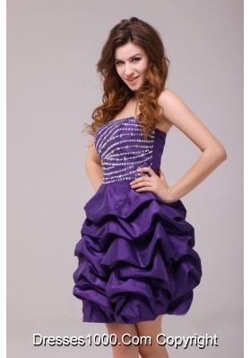 Grape Beaded Bodice Knee Length Prom Dress with Pick Ups