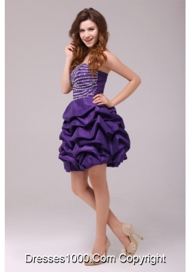 Grape Beaded Bodice Knee Length Prom Dress with Pick Ups