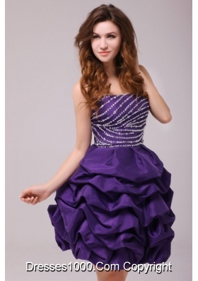 Grape Beaded Bodice Knee Length Prom Dress with Pick Ups