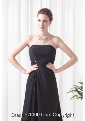 Black Column Strapless Brush Train Ruche Dress for Prom with Lace up