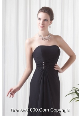 Black Column Strapless Brush Train Ruche Dress for Prom with Lace up