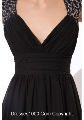 Black Sweetheart Prom Dress with Beading Straps and Ruches