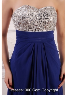 Chic Sweetheart Empire Chiffon Beaded Brust Prom Gown Dress in Blue