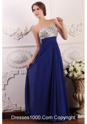 Chic Sweetheart Empire Chiffon Beaded Brust Prom Gown Dress in Blue