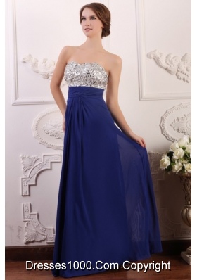 Chic Sweetheart Empire Chiffon Beaded Brust Prom Gown Dress in Blue