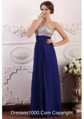 Chic Sweetheart Empire Chiffon Beaded Brust Prom Gown Dress in Blue