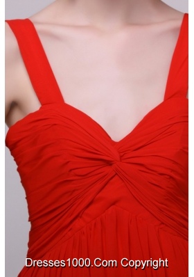 Beautiful Red Empire Prom Dress with Straps and Ruches