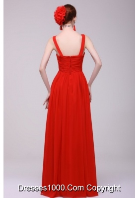 Beautiful Red Empire Prom Dress with Straps and Ruches