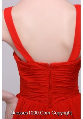 Beautiful Red Empire Prom Dress with Straps and Ruches