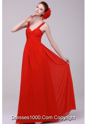 Beautiful Red Empire Prom Dress with Straps and Ruches