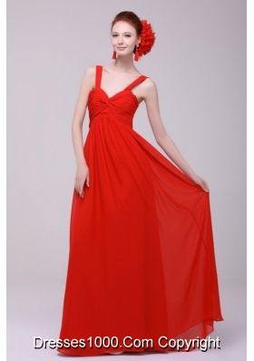 Beautiful Red Empire Prom Dress with Straps and Ruches