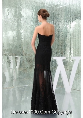 Beautiful Black Mermaid Strapless Prom Dress with Lace and Bowknot