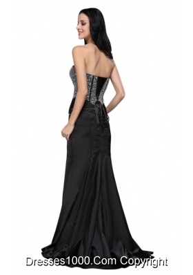 Black Sweetheart Prom Dress with High Slit and Beading Bodice