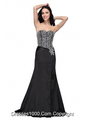 Black Sweetheart Prom Dress with High Slit and Beading Bodice