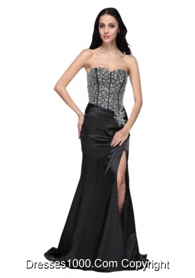 Black Sweetheart Prom Dress with High Slit and Beading Bodice