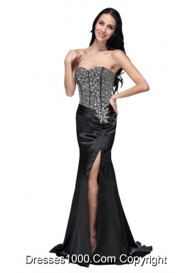 Black Sweetheart Prom Dress with High Slit and Beading Bodice