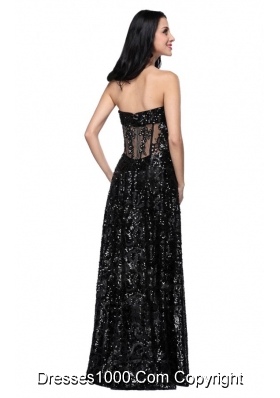 Super Hot Column Black Sweetheart Sequins Prom Dresses with High Slit