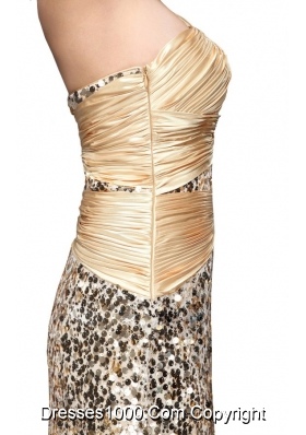 Column Champagne One Shoulder Sequins Ruching Dresses for Prom