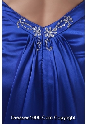 Column Halter Watteau Train Beading Prom Formal Dress in Royal Blue