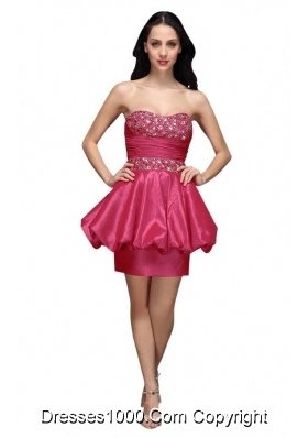 Column Hot Pink Strapless Beading Mini-length Prom Graduation Dress