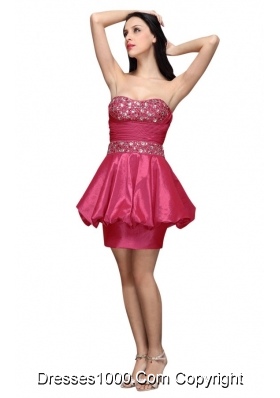 Column Hot Pink Strapless Beading Mini-length Prom Graduation Dress