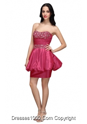 Column Hot Pink Strapless Beading Mini-length Prom Graduation Dress