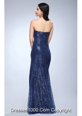 Column Navy Blue Sweetheart Sequins High Slit Prom Celebrity Dress