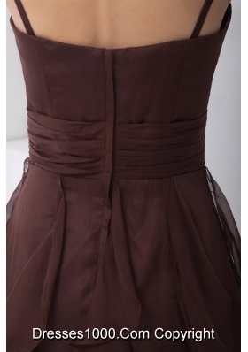 Ankle Length Brown Chiffon Prom Dress with Straps and Layers