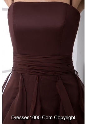 Ankle Length Brown Chiffon Prom Dress with Straps and Layers