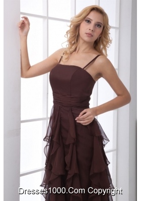 Ankle Length Brown Chiffon Prom Dress with Straps and Layers