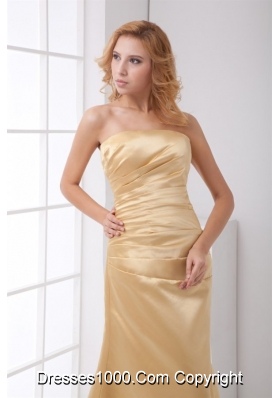 Simple Champagne Strapless Prom Dress with Ruche Waist